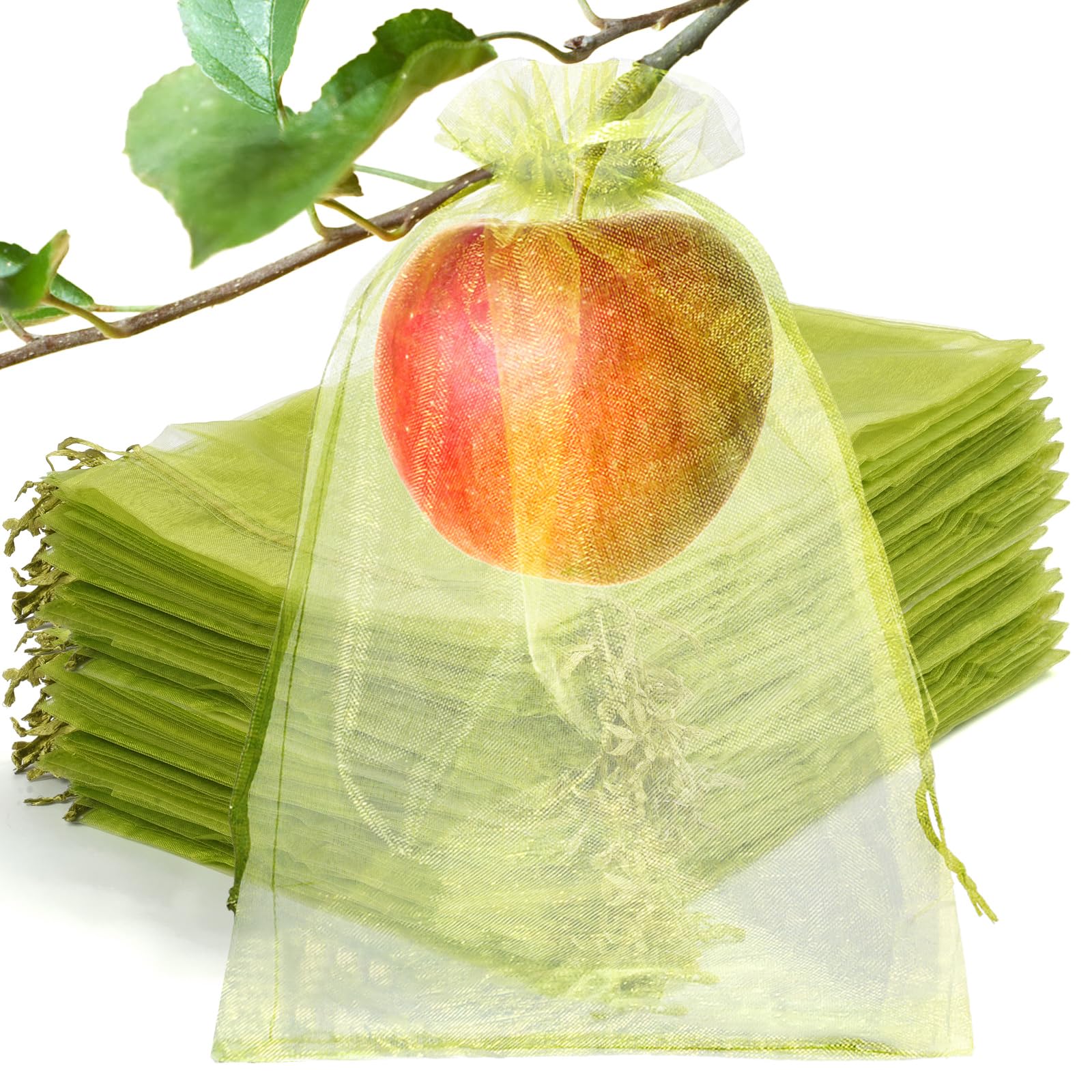 NIUBIER 50 Pcs Fruit Protection Bags, 6×9 Inches Green Fruit Nets for Fruit Tree, Drawstring Mesh Cover Bags to Protect Vegetables Tomato Strawberry Garden